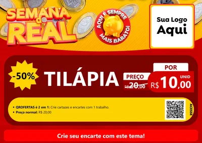 Modelo de Cartaz para Cartaz A4 Horizontal com o tema Semana do Real para Peixaria