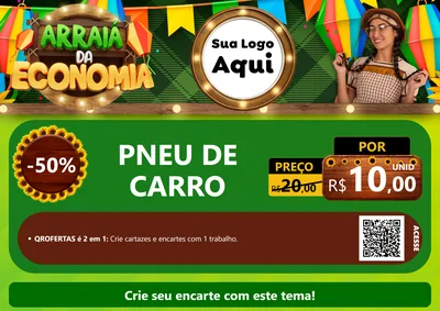 Modelo de Cartaz para Cartaz A4 Horizontal com o tema Arraiá de Economia para Auto peças