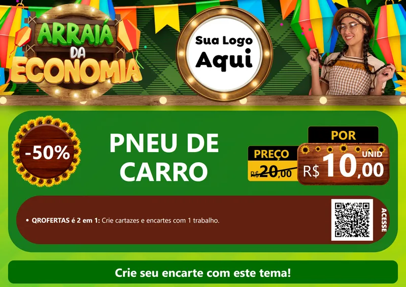 Modelo de Cartaz para Cartaz A4 Horizontal com o tema Arraiá de Economia para Auto peças