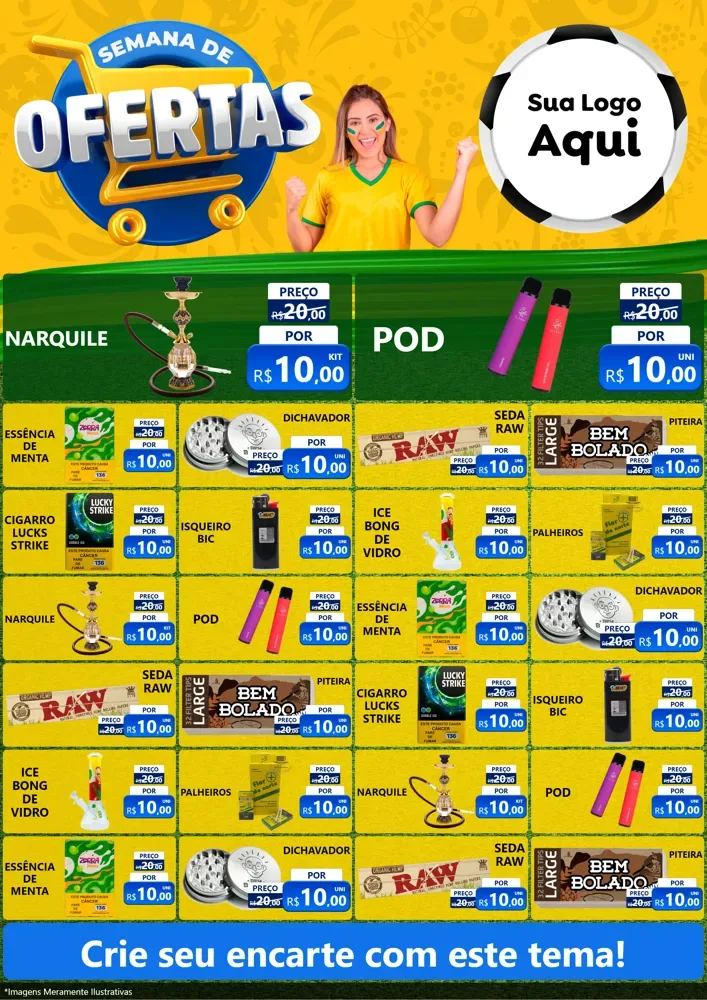 Modelo de Encarte para Encarte A4 Vertical com o tema Semana de Ofertas - Copa para Tabacaria