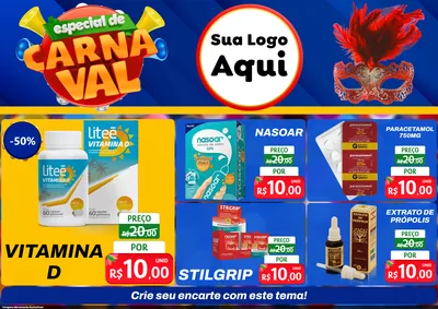 Modelo de Encarte para Encarte A4 Horizontal com o tema Especial de Carnaval para Farmácia