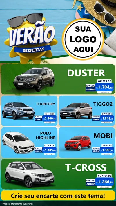 Modelo de TV para TV Vertical com o tema Verão de Ofertas para Concessionaria de Carros