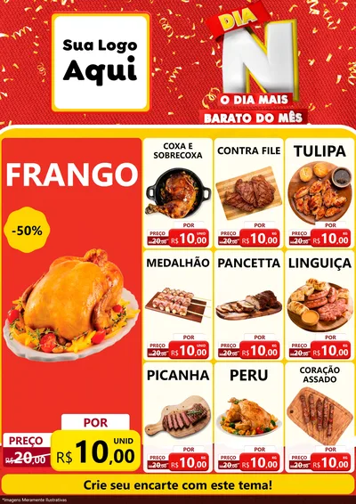 Modelo de Encarte para Encarte A4 Vertical com o tema Dia N o Dia Mais Barato do Mês para Assados