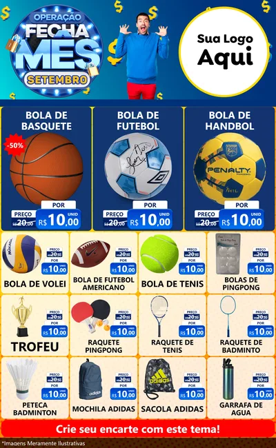 Modelo de Encarte para Encarte Grande com o tema Operação Fecha Mês Setembro para Artigos Esportivos