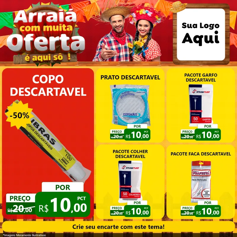 Modelo de Rede Social para Feed Facebook com o tema Arraiá Com Muita Oferta - É Aqui Sô! para Embalagens