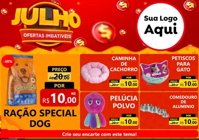 Modelo de Encarte para Encarte A4 Horizontal com o tema Julho Ofertas Imbatíveis para Pet Shop