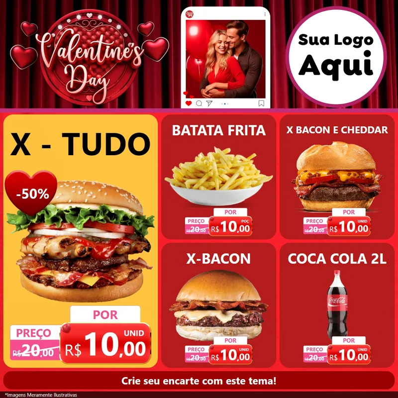Modelo de Rede Social para Feed Facebook com o tema Valentine's Day para Hamburgueria