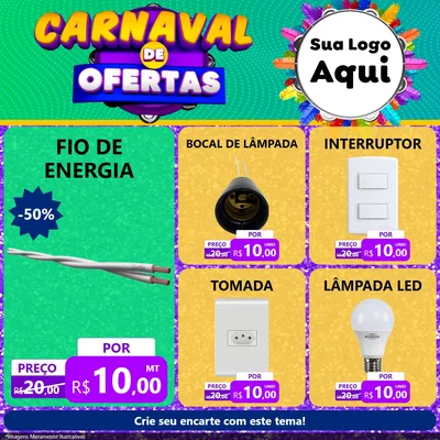 Modelo de Rede Social para Feed Facebook com o tema Carnaval de Ofertas para Materiais Elétricos