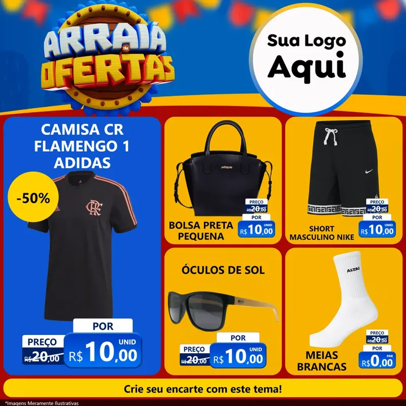 Modelo de Rede Social para Feed Facebook com o tema Arraiá de Ofertas - Junina para Roupas e acessórios