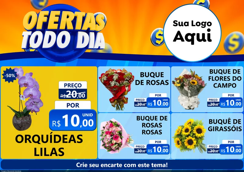 Modelo de Encarte para Encarte A4 Horizontal com o tema Ofertas Todo Dia para Floricultura e jardim