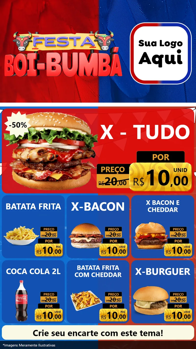 Modelo de Rede Social para Stories com o tema Festa Boi Bumbá para Hamburgueria