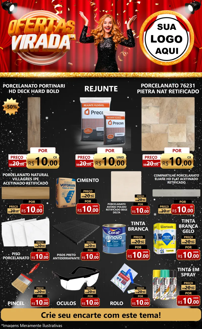 Modelo de Encarte para Encarte Grande com o tema Ofertas da Virada para Pisos e revestimentos