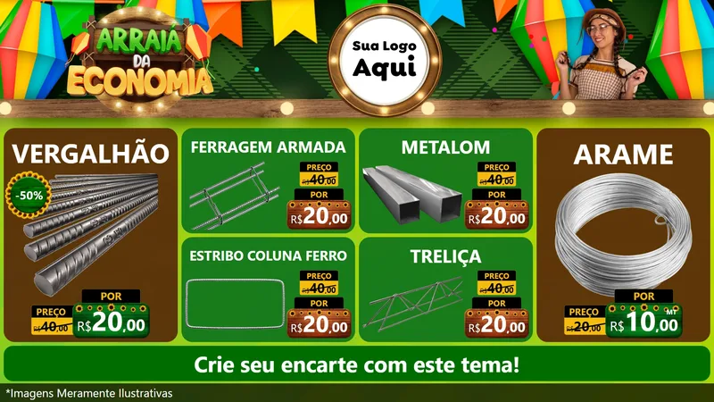 Modelo de TV para TV Horizontal com o tema Arraiá de Economia para Ferragens