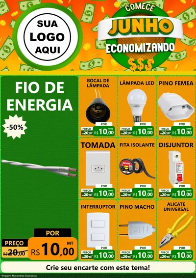 Modelo de Encarte para Encarte A4 Vertical com o tema Comece Junho Economizando para Materiais Elétricos