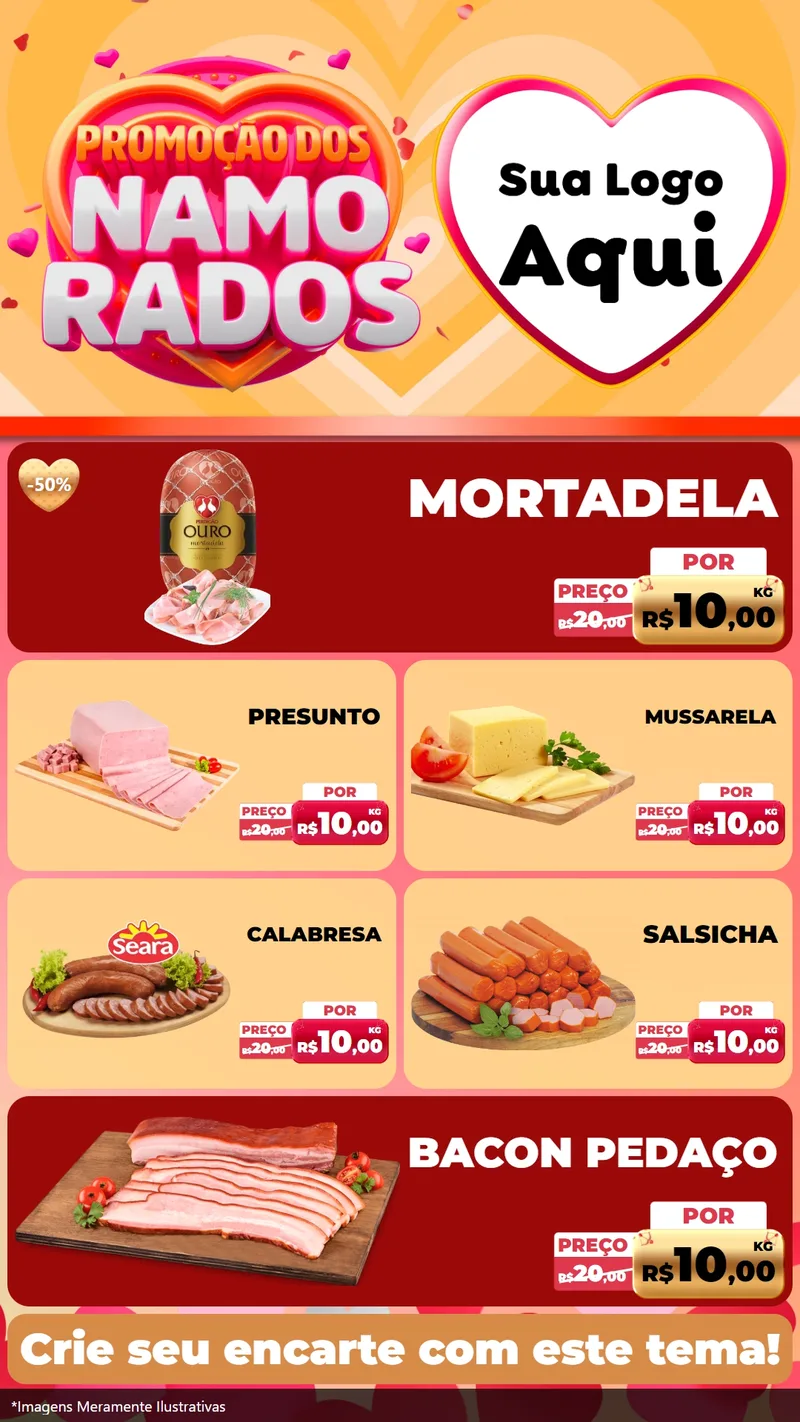 Modelo de TV para TV Vertical com o tema Promoção dos Namorados para Frios e Laticínios