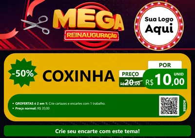 Modelo de Cartaz para Cartaz A4 Horizontal com o tema Mega Reinauguração para Salgadaria