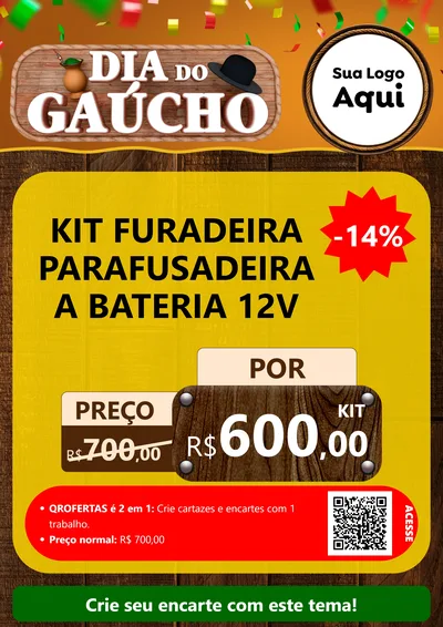 Modelo de Cartaz para Cartaz A4 Vertical com o tema Dia do Gaúcho para Maquinas e Ferramentas