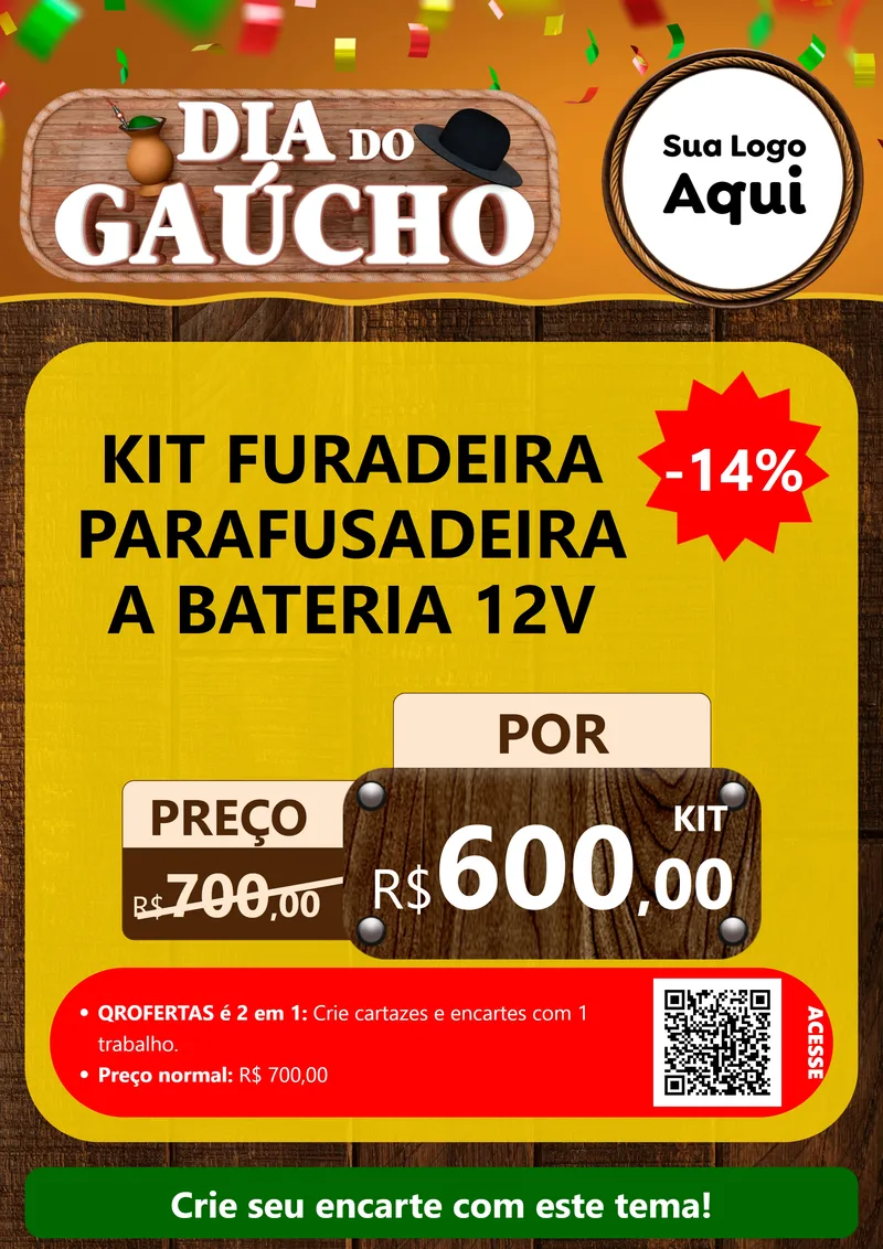 Modelo de Cartaz para Cartaz A4 Vertical com o tema Dia do Gaúcho para Maquinas e Ferramentas