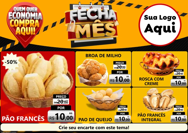 Modelo de Encarte para Encarte A4 Horizontal com o tema Fecha Mês para Padaria