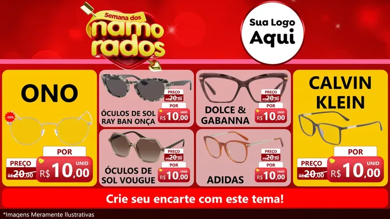 Modelo de TV para TV Horizontal com o tema Semana dos namorados para Óticas