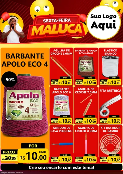 Modelo de Encarte para Encarte A4 Vertical com o tema Sexta-feira Maluca para Armarinho e Aviamentos