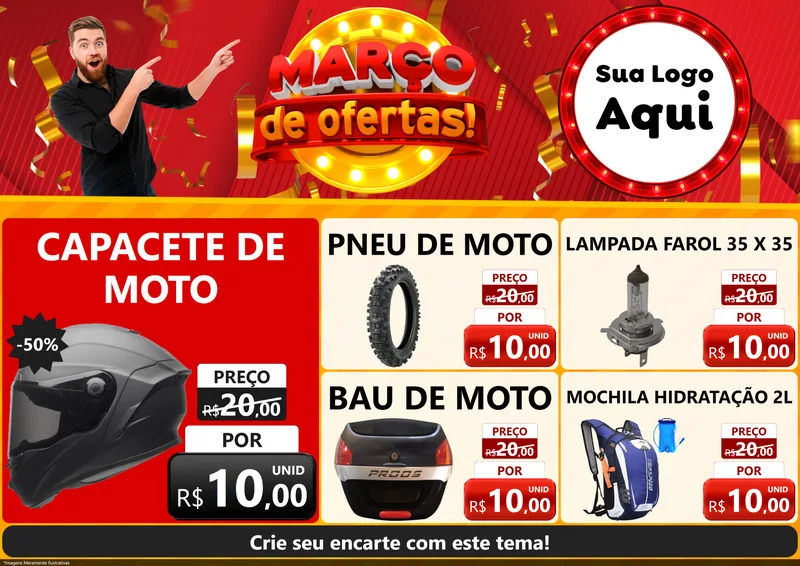 Modelo de Encarte para Encarte A4 Horizontal com o tema Março de Ofertas! para Moto peças
