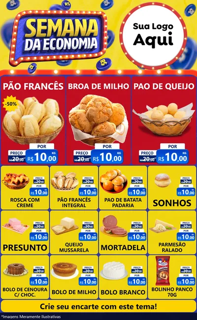 Modelo de Encarte para Encarte Grande com o tema Semana da Economia para Padaria