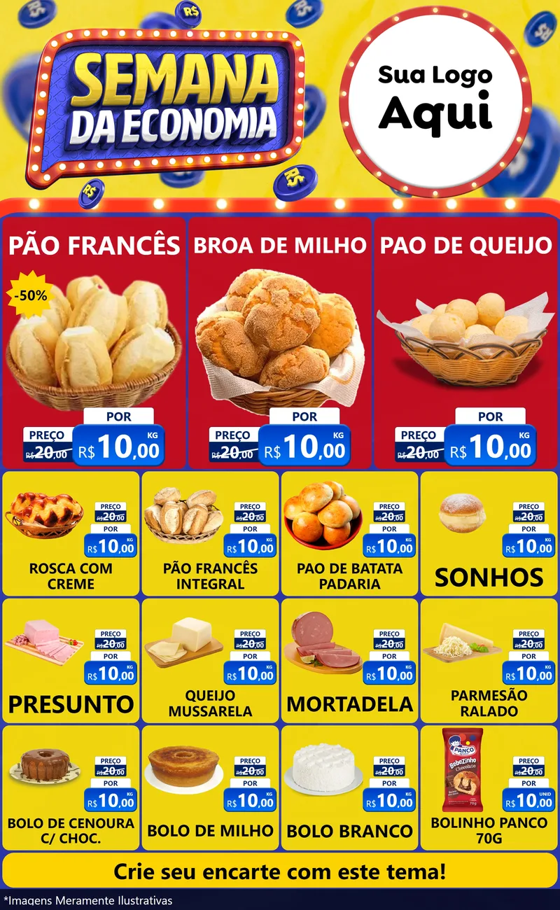 Modelo de Encarte para Encarte Grande com o tema Semana da Economia para Padaria