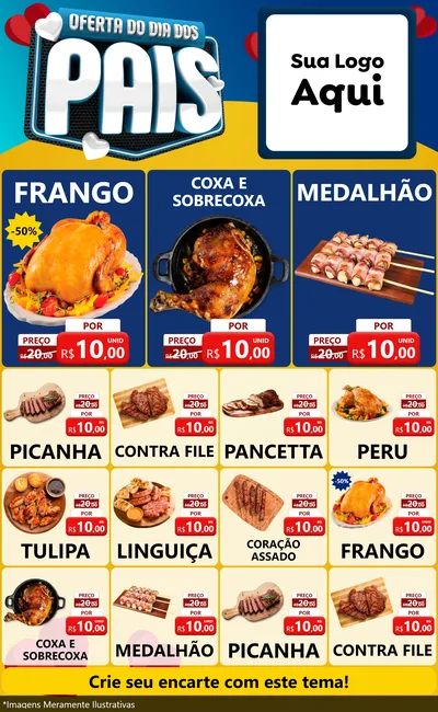 Modelo de Encarte para Encarte Grande com o tema Oferta Do Dia Dos Pais para Assados