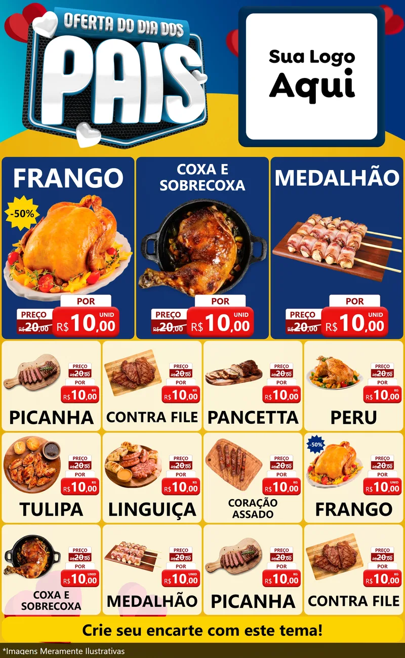 Modelo de Encarte para Encarte Grande com o tema Oferta Do Dia Dos Pais para Assados