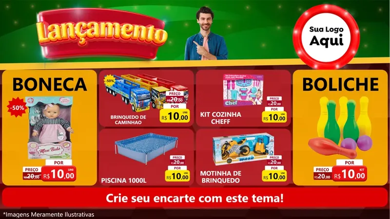 Modelo de TV para TV Horizontal com o tema Lançamento para Brinquedos