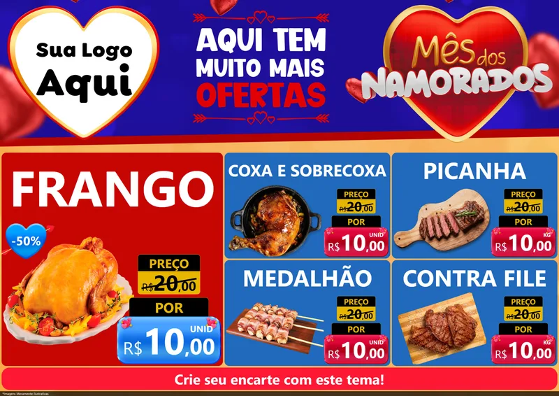 Modelo de Encarte para Encarte A4 Horizontal com o tema Mês dos Namorados para Assados