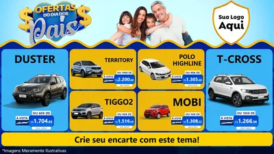 Modelo de TV para TV Horizontal com o tema Ofertas do Dia dos Pais para Concessionaria de Carros