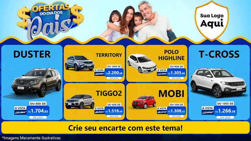 Modelo de TV para TV Horizontal com o tema Ofertas do Dia dos Pais para Concessionaria de Carros
