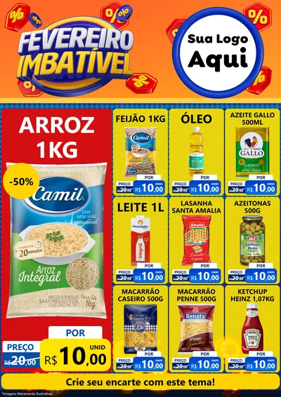 Modelo de Encarte para Encarte A4 Vertical com o tema Fevereiro Imbatível para Supermercado