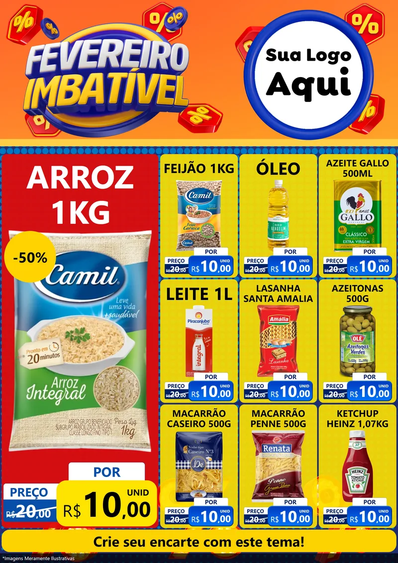 Modelo de Encarte para Encarte A4 Vertical com o tema Fevereiro Imbatível para Supermercado
