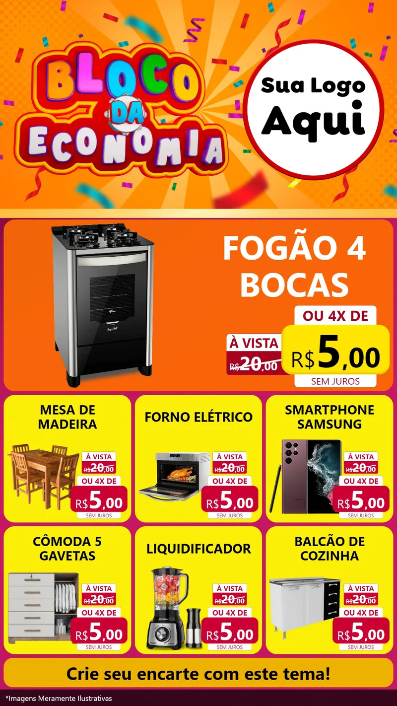 Modelo de Rede Social para Stories com o tema Bloco da Economia para Móveis e Eletro