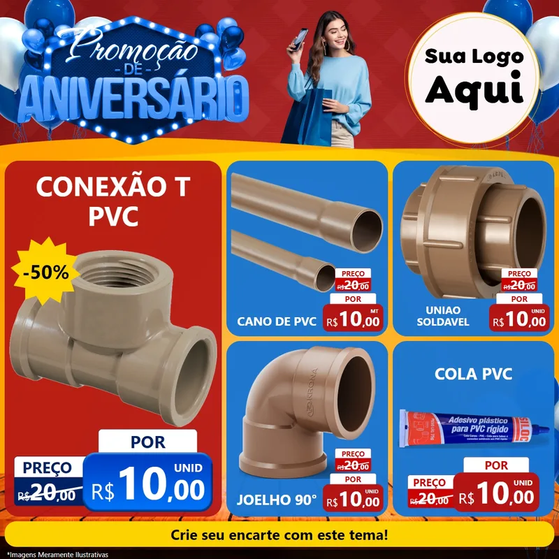 Modelo de Rede Social para Feed Facebook com o tema Promoção de Aniversário para Tubos e conexões