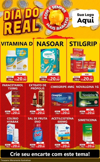 Modelo de Encarte para Encarte Grande com o tema Dia Do Real para Farmácia