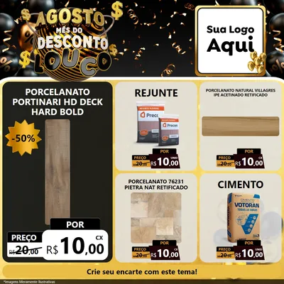 Modelo de Rede Social para Feed Facebook com o tema Agosto Mês do Desconto Louco para Pisos e revestimentos