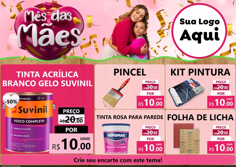 Modelo de Encarte para Encarte A4 Horizontal com o tema Mês das Mães para Tintas e Ferramentas