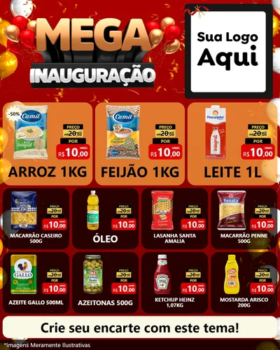 Modelo de Rede Social para Feed Instagram com o tema Mega Inauguração para Supermercado