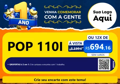 Modelo de Cartaz para Cartaz A4 Horizontal com o tema Um Ano de Aniversário para Concessionaria de Motos
