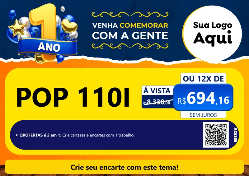 Modelo de Cartaz para Cartaz A4 Horizontal com o tema Um Ano de Aniversário para Concessionaria de Motos