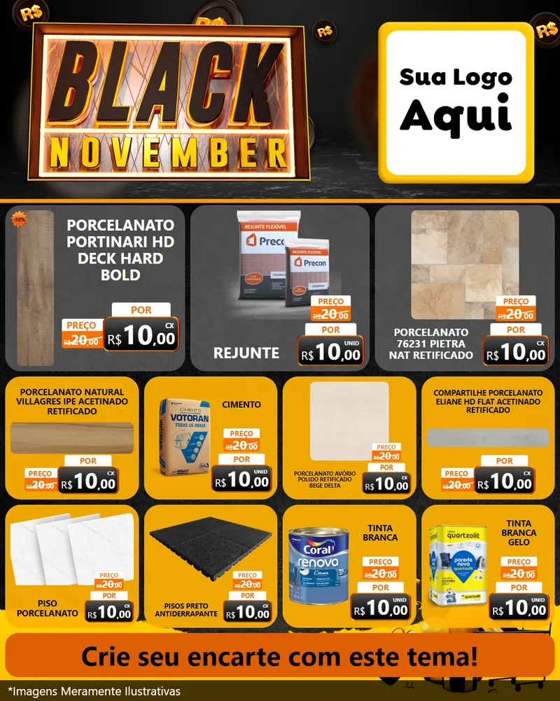 Modelo de Rede Social para Feed Instagram com o tema Black November para Pisos e revestimentos