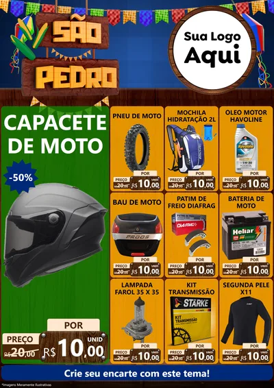 Modelo de Encarte para Encarte A4 Vertical com o tema São Pedro para Moto peças