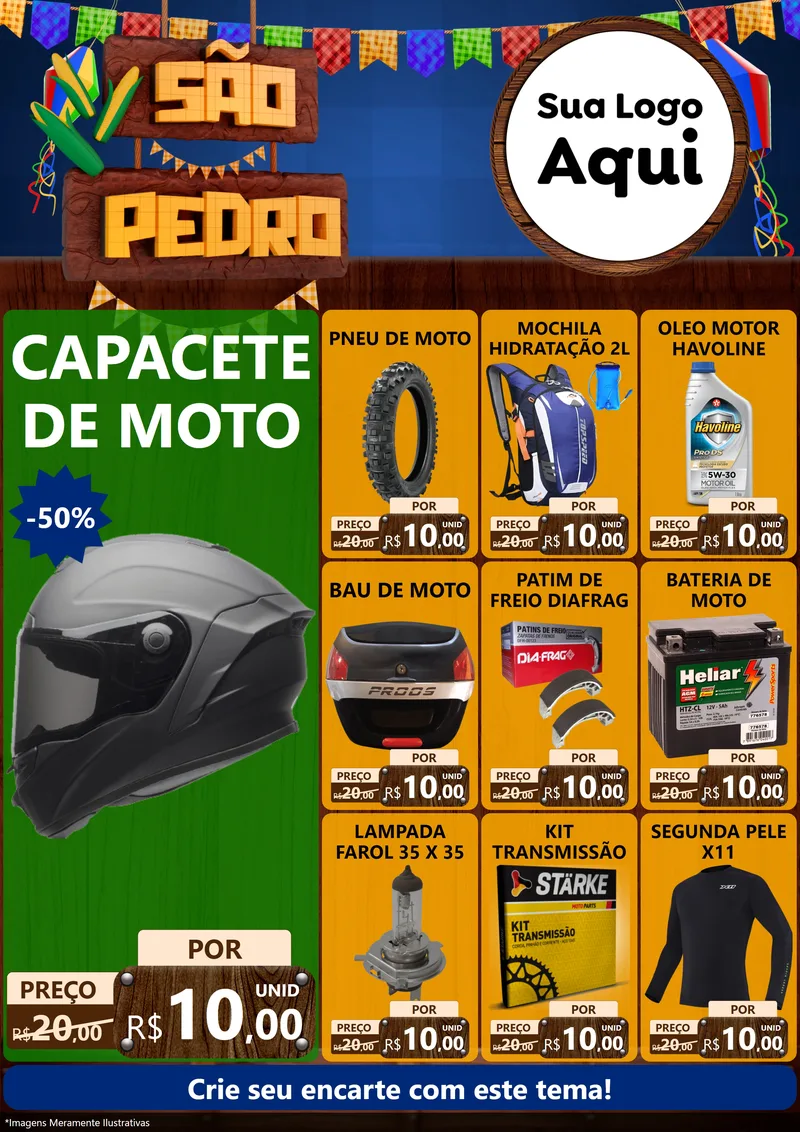 Modelo de Encarte para Encarte A4 Vertical com o tema São Pedro para Moto peças