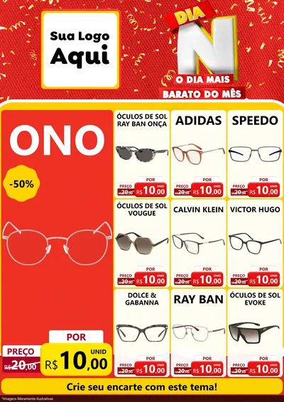 Modelo de Encarte para Encarte A4 Vertical com o tema Dia N o Dia Mais Barato do Mês para Óticas