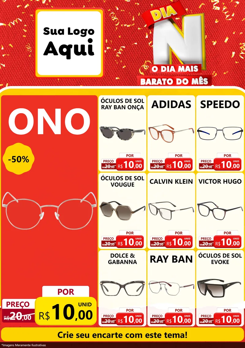 Modelo de Encarte para Encarte A4 Vertical com o tema Dia N o Dia Mais Barato do Mês para Óticas