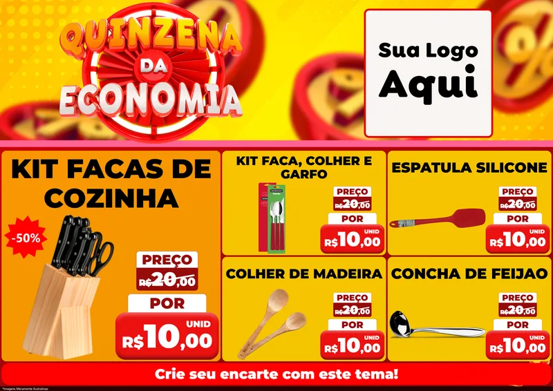 Modelo de Encarte para Encarte A4 Horizontal com o tema Quinzena Da Economia para Utilidades Domésticas